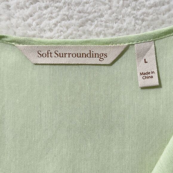 Soft Surroundings Alexis Tunic Top Sz L Green 3/4 Sleeves Split V-Neck - Picture 7 of 15
